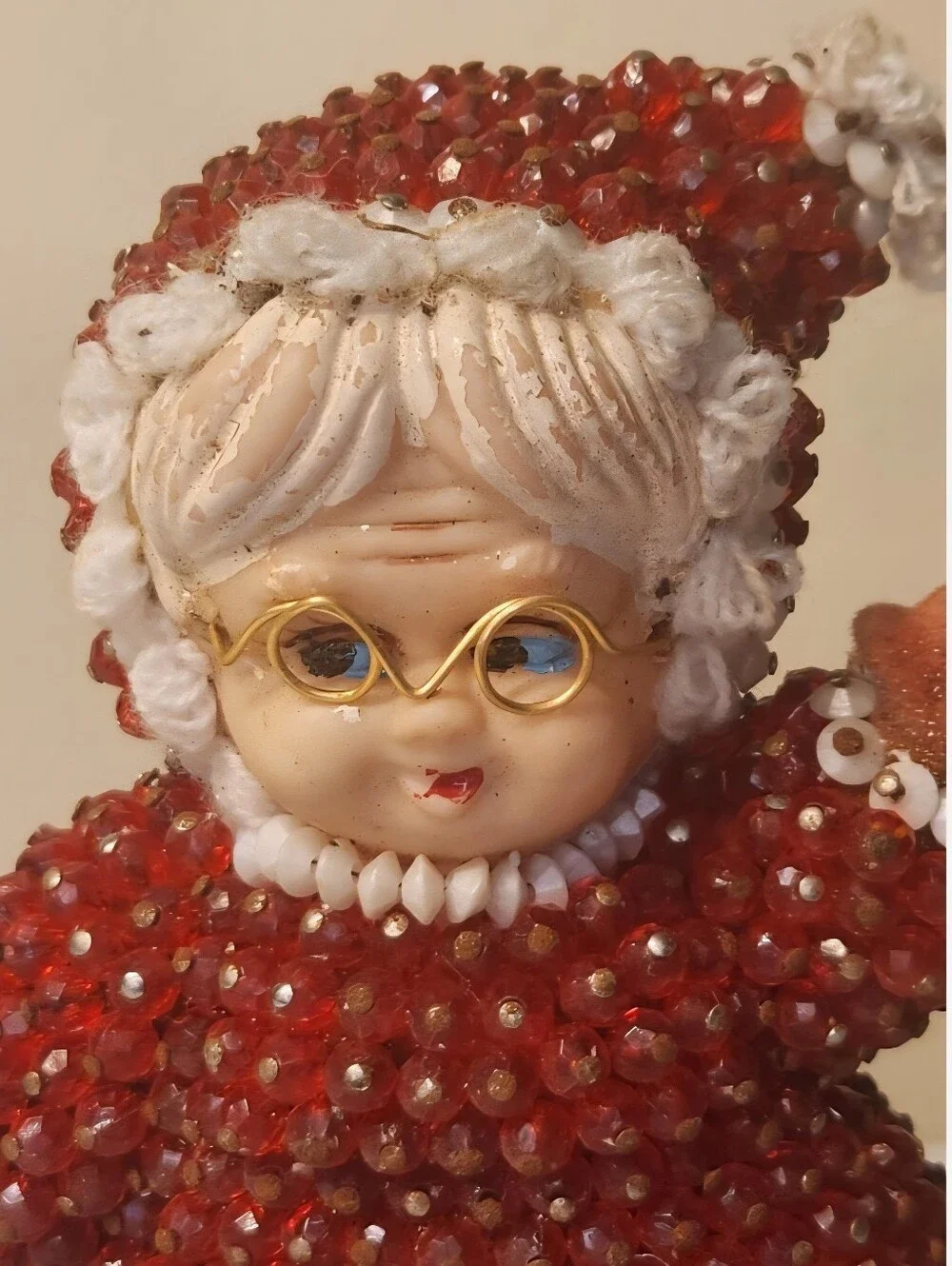 Vintage Flocked Push Pin Mrs Claus Christmas Decoration